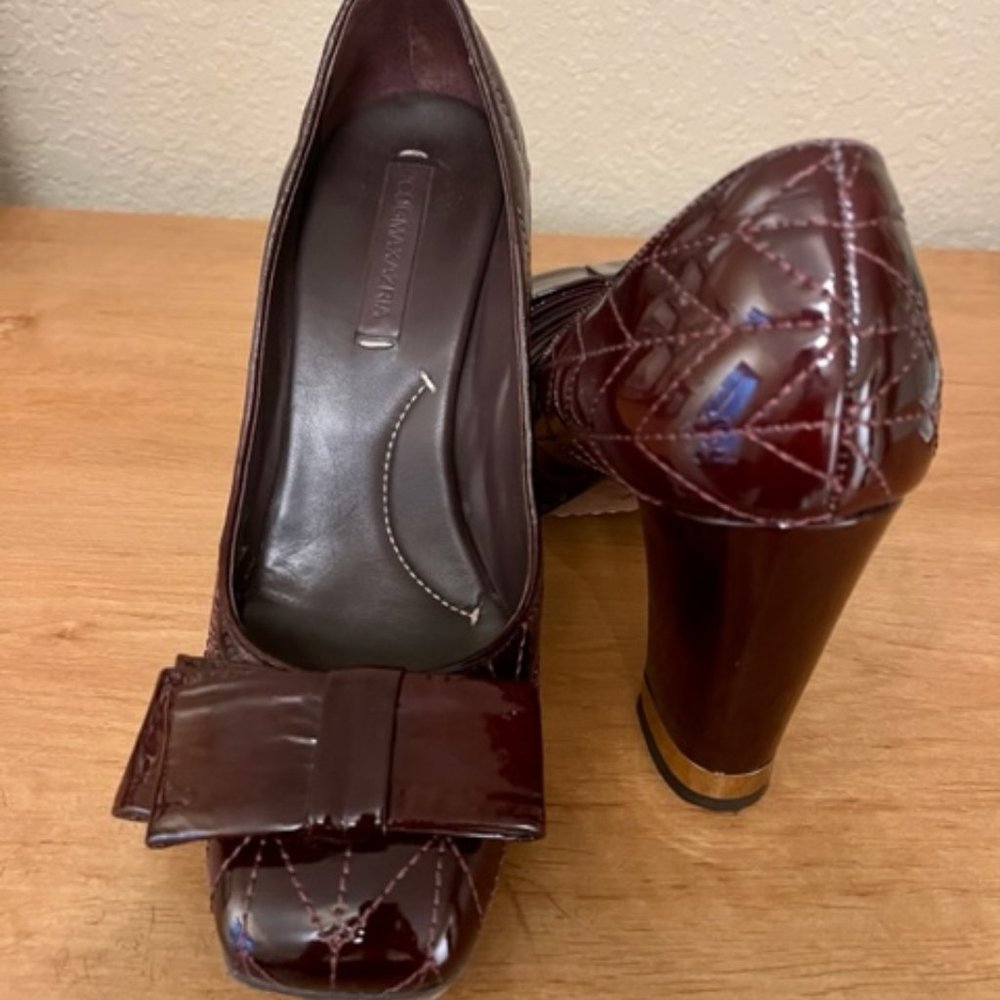 BCBG MaxAzria Patent Leather Heel, Dark Red, Size 9
